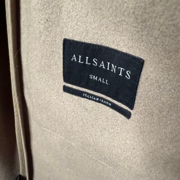 AllSaints Paxx Italian Wool Wrap Waterfall Trench Coat Dune Small Winter Jacket - Picture 7 of 15